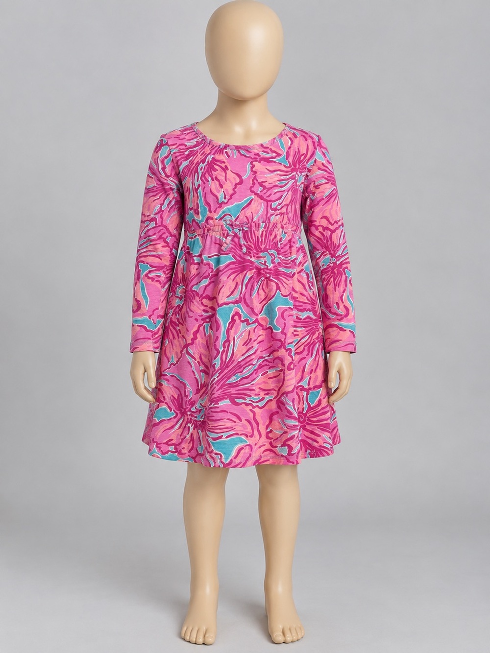 Lilly Pulitzer Girls 6-7 Floral Pink Dress Long Sleeve Cotton